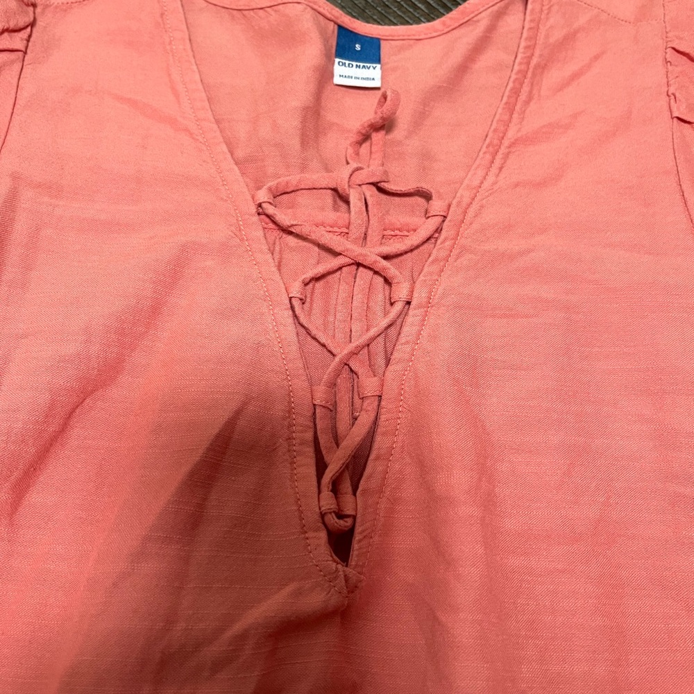 Old Navy coral Lace-Up Top mini swing dress long sleeve.